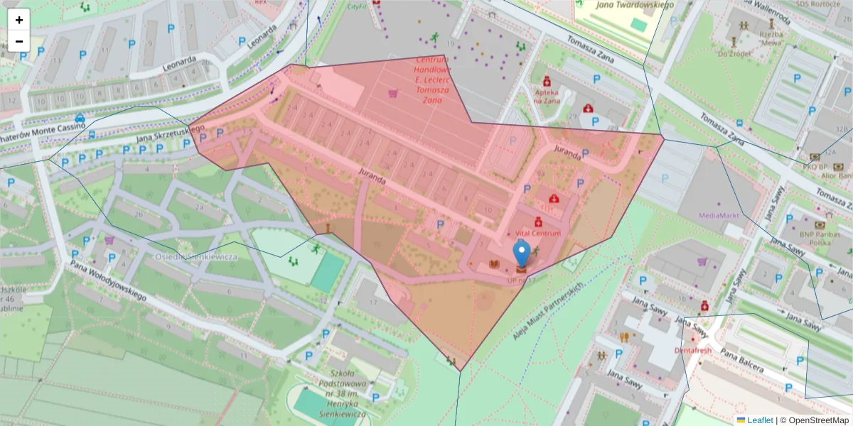 Szczegółowa mapa kodu pocztowego 20-629 z granicami, sąsiednimi kodami pocztowymi i urzędami pocztowymi