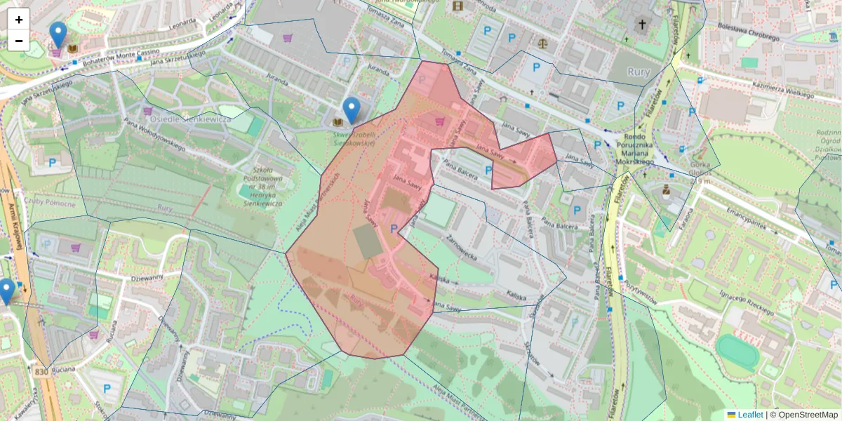 Szczegółowa mapa kodu pocztowego 20-632 z granicami, sąsiednimi kodami pocztowymi i urzędami pocztowymi