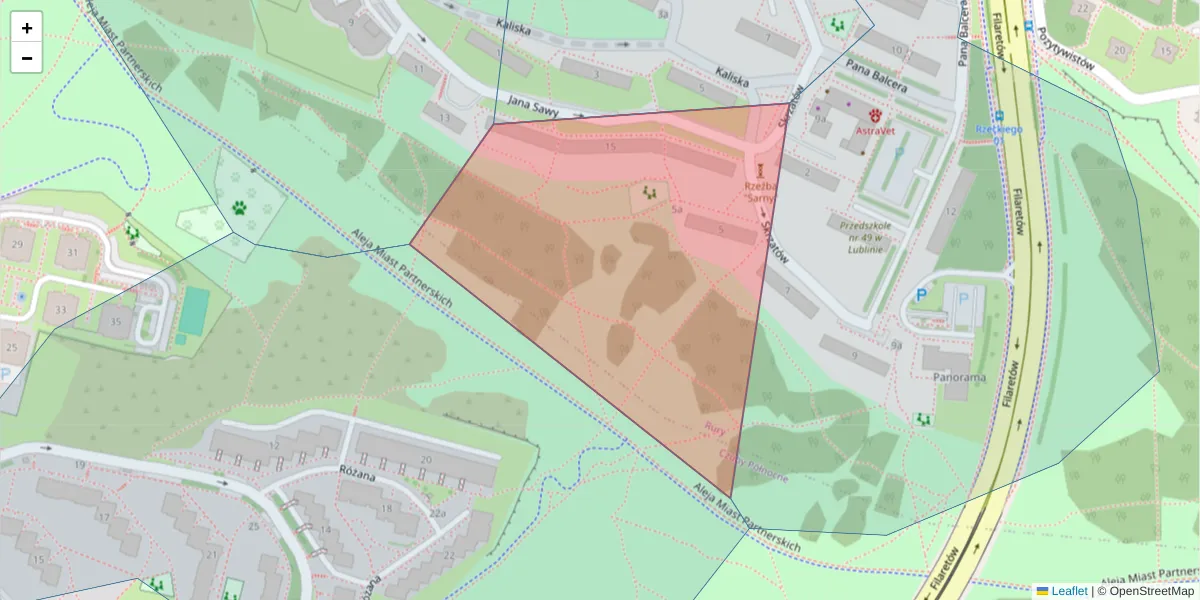 Szczegółowa mapa kodu pocztowego 20-633 z granicami, sąsiednimi kodami pocztowymi i urzędami pocztowymi