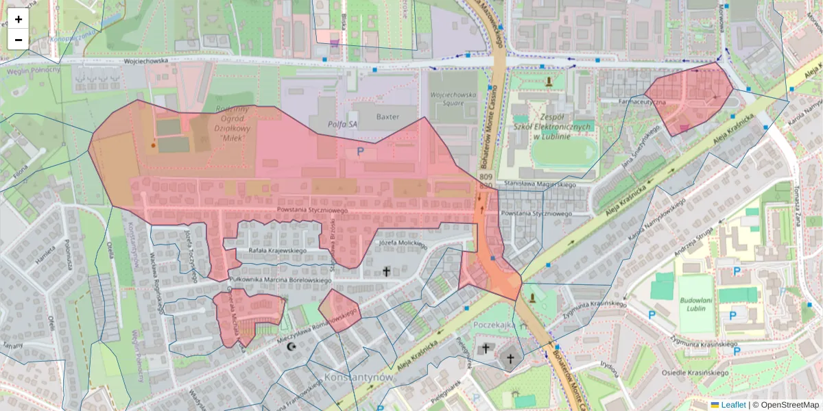 Szczegółowa mapa kodu pocztowego 20-706 z granicami, sąsiednimi kodami pocztowymi i urzędami pocztowymi