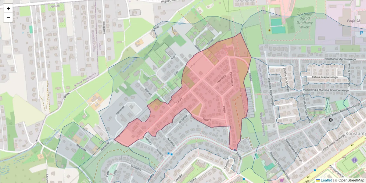 Szczegółowa mapa kodu pocztowego 20-711 z granicami, sąsiednimi kodami pocztowymi i urzędami pocztowymi