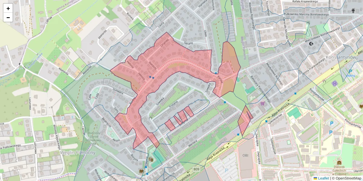 Szczegółowa mapa kodu pocztowego 20-712 z granicami, sąsiednimi kodami pocztowymi i urzędami pocztowymi