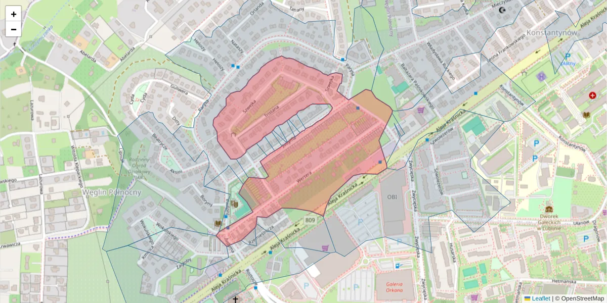 Szczegółowa mapa kodu pocztowego 20-713 z granicami, sąsiednimi kodami pocztowymi i urzędami pocztowymi