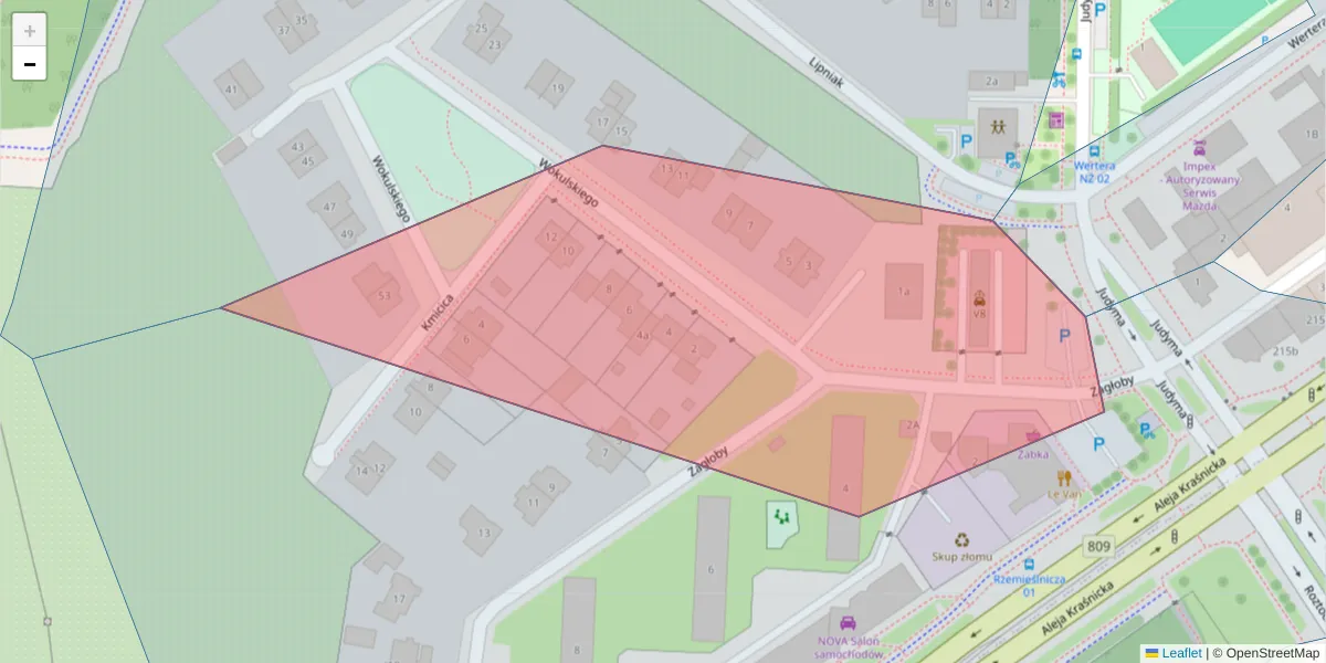 Szczegółowa mapa kodu pocztowego 20-717 z granicami, sąsiednimi kodami pocztowymi i urzędami pocztowymi