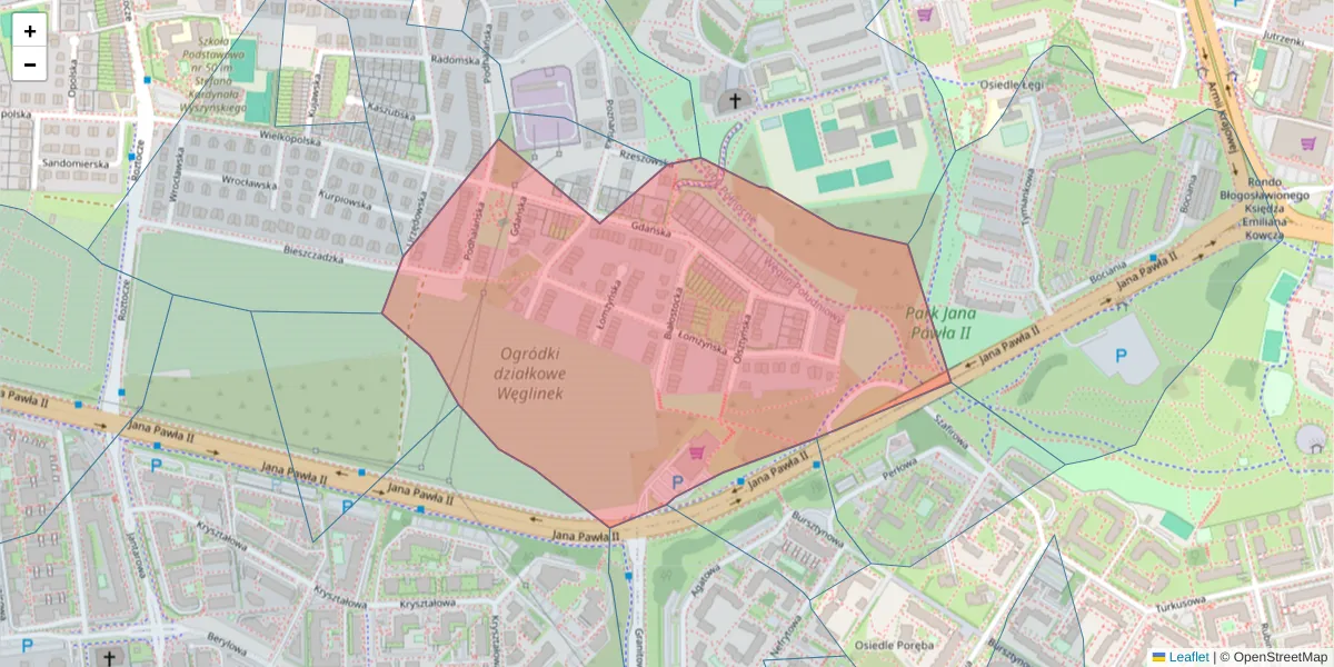 Szczegółowa mapa kodu pocztowego 20-732 z granicami, sąsiednimi kodami pocztowymi i urzędami pocztowymi