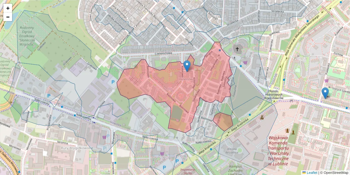 Szczegółowa mapa kodu pocztowego 20-802 z granicami, sąsiednimi kodami pocztowymi i urzędami pocztowymi