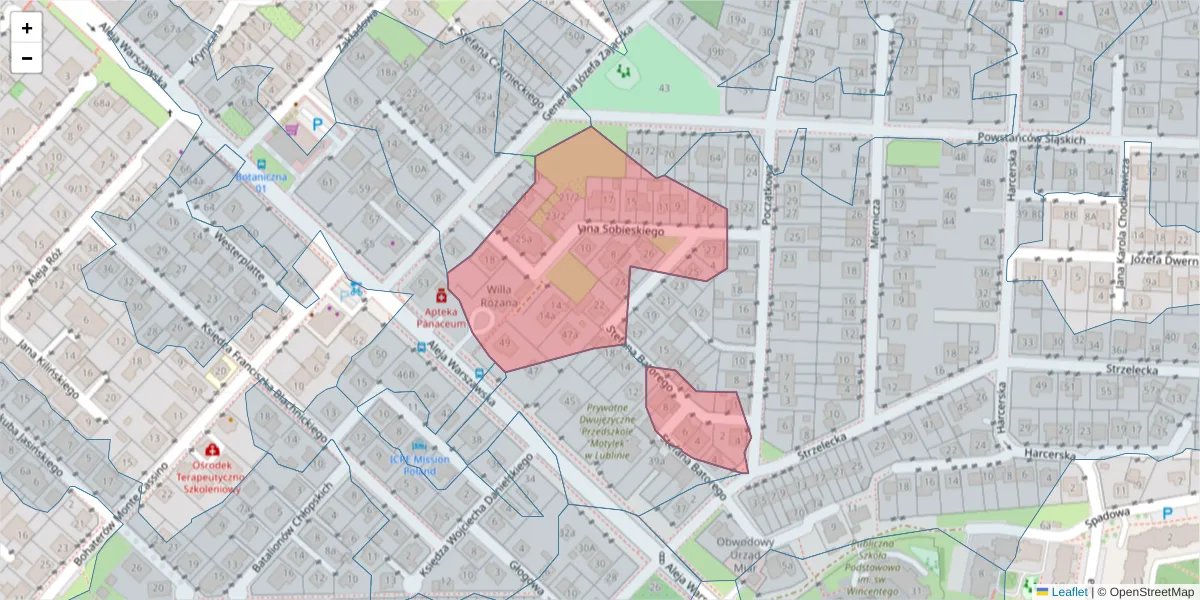 Szczegółowa mapa kodu pocztowego 20-812 z granicami, sąsiednimi kodami pocztowymi i urzędami pocztowymi