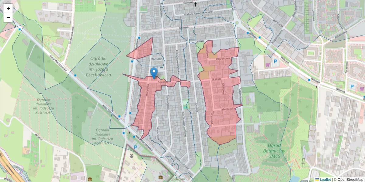 Szczegółowa mapa kodu pocztowego 20-826 z granicami, sąsiednimi kodami pocztowymi i urzędami pocztowymi