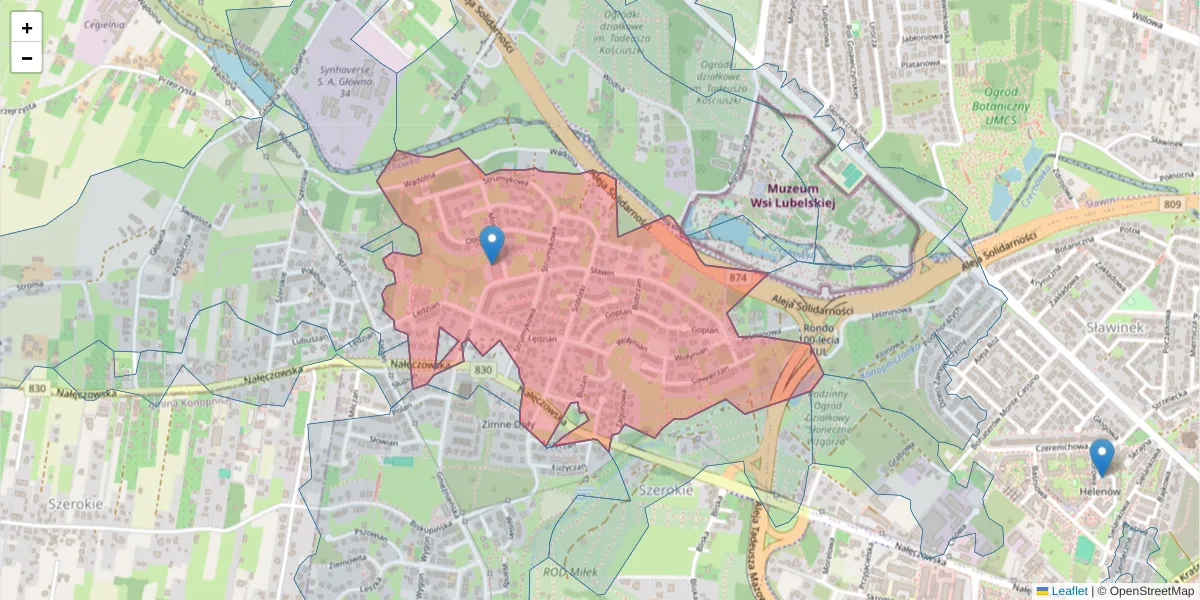 Szczegółowa mapa kodu pocztowego 20-828 z granicami, sąsiednimi kodami pocztowymi i urzędami pocztowymi