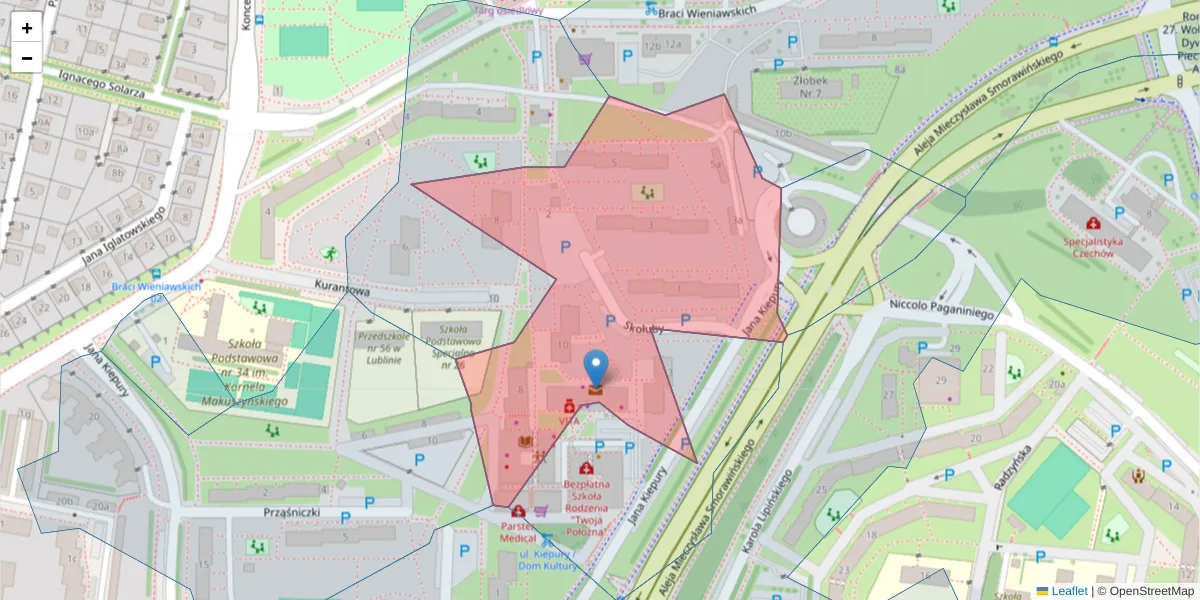 Szczegółowa mapa kodu pocztowego 20-837 z granicami, sąsiednimi kodami pocztowymi i urzędami pocztowymi