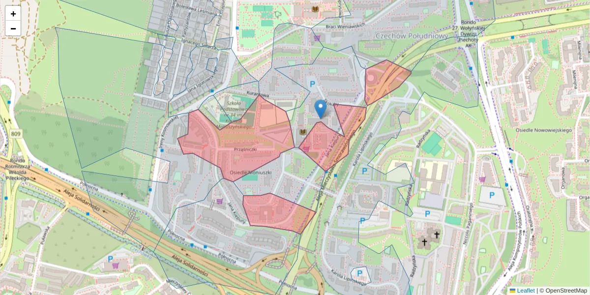 Szczegółowa mapa kodu pocztowego 20-838 z granicami, sąsiednimi kodami pocztowymi i urzędami pocztowymi