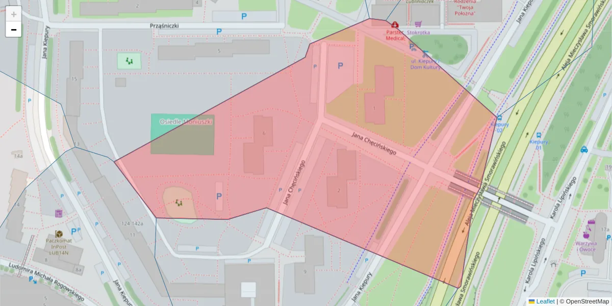 Szczegółowa mapa kodu pocztowego 20-839 z granicami, sąsiednimi kodami pocztowymi i urzędami pocztowymi