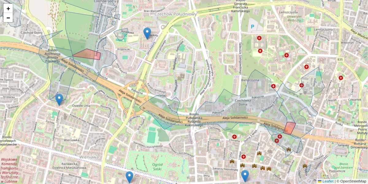 Szczegółowa mapa kodu pocztowego 20-841 z granicami, sąsiednimi kodami pocztowymi i urzędami pocztowymi