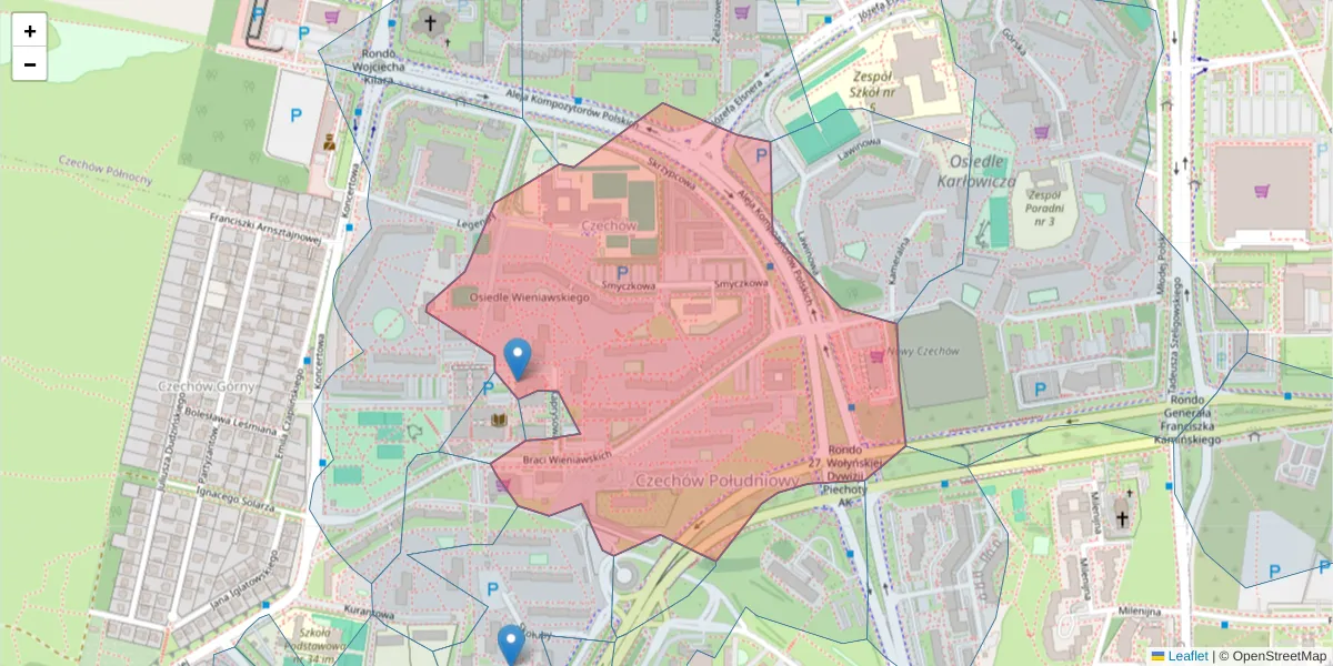 Szczegółowa mapa kodu pocztowego 20-844 z granicami, sąsiednimi kodami pocztowymi i urzędami pocztowymi