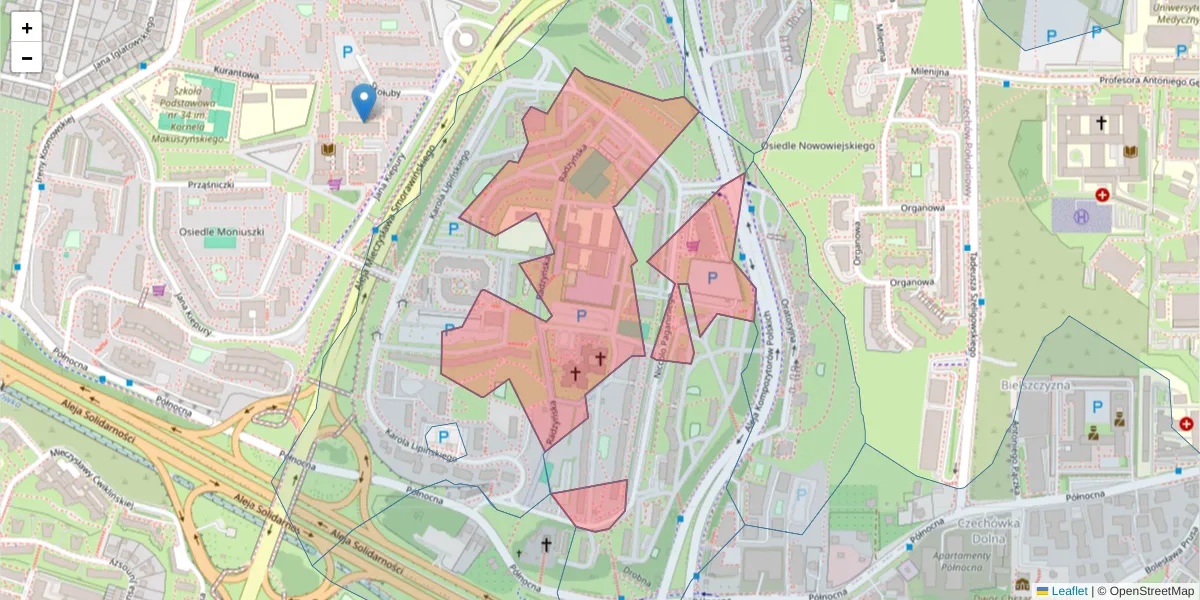 Szczegółowa mapa kodu pocztowego 20-850 z granicami, sąsiednimi kodami pocztowymi i urzędami pocztowymi