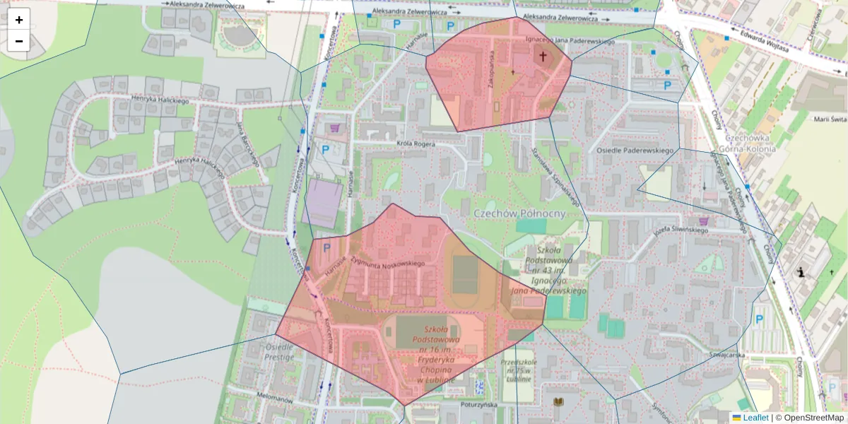 Szczegółowa mapa kodu pocztowego 20-858 z granicami, sąsiednimi kodami pocztowymi i urzędami pocztowymi