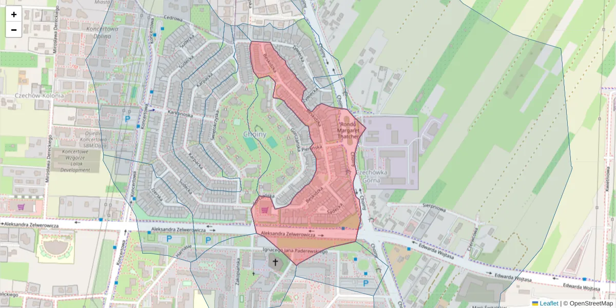 Szczegółowa mapa kodu pocztowego 20-869 z granicami, sąsiednimi kodami pocztowymi i urzędami pocztowymi