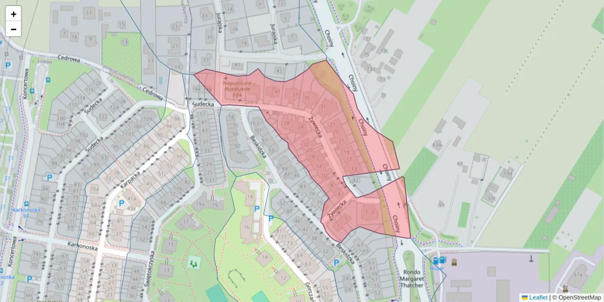 Szczegółowa mapa kodu pocztowego 20-870 z granicami, sąsiednimi kodami pocztowymi i urzędami pocztowymi