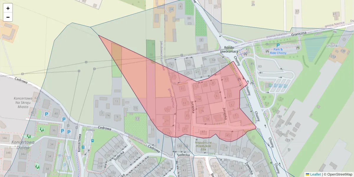Szczegółowa mapa kodu pocztowego 20-871 z granicami, sąsiednimi kodami pocztowymi i urzędami pocztowymi