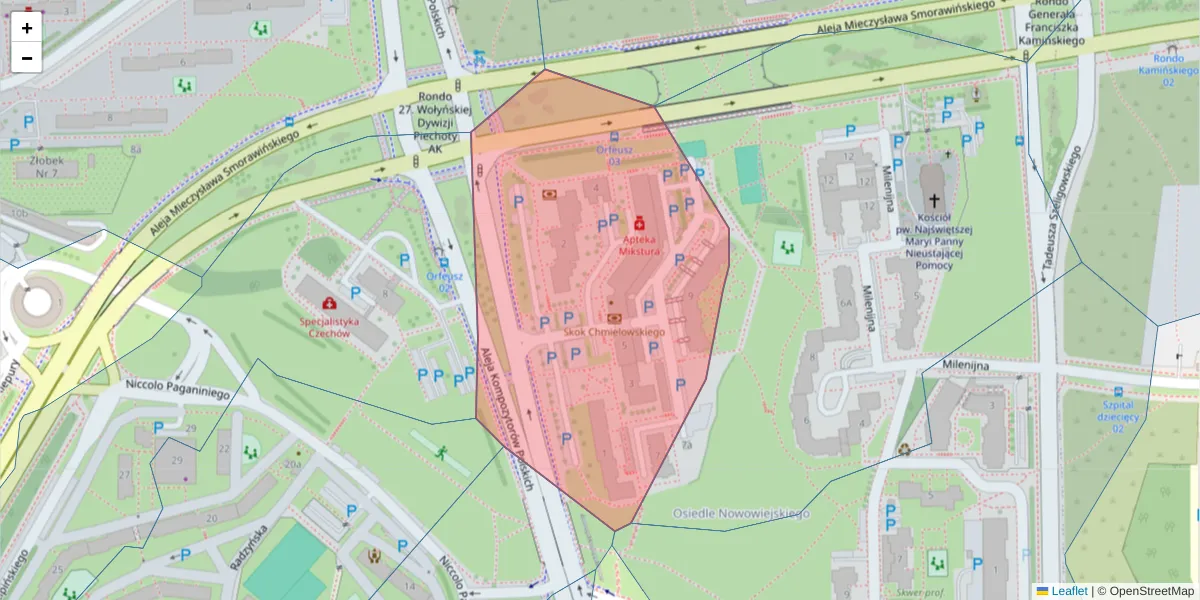Szczegółowa mapa kodu pocztowego 20-880 z granicami, sąsiednimi kodami pocztowymi i urzędami pocztowymi