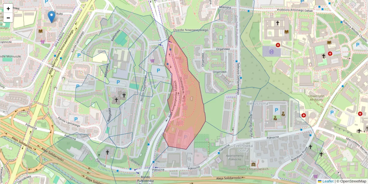 Szczegółowa mapa kodu pocztowego 20-881 z granicami, sąsiednimi kodami pocztowymi i urzędami pocztowymi