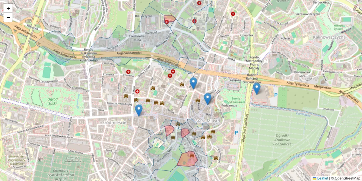 Szczegółowa mapa kodu pocztowego 20-950 z granicami, sąsiednimi kodami pocztowymi i urzędami pocztowymi