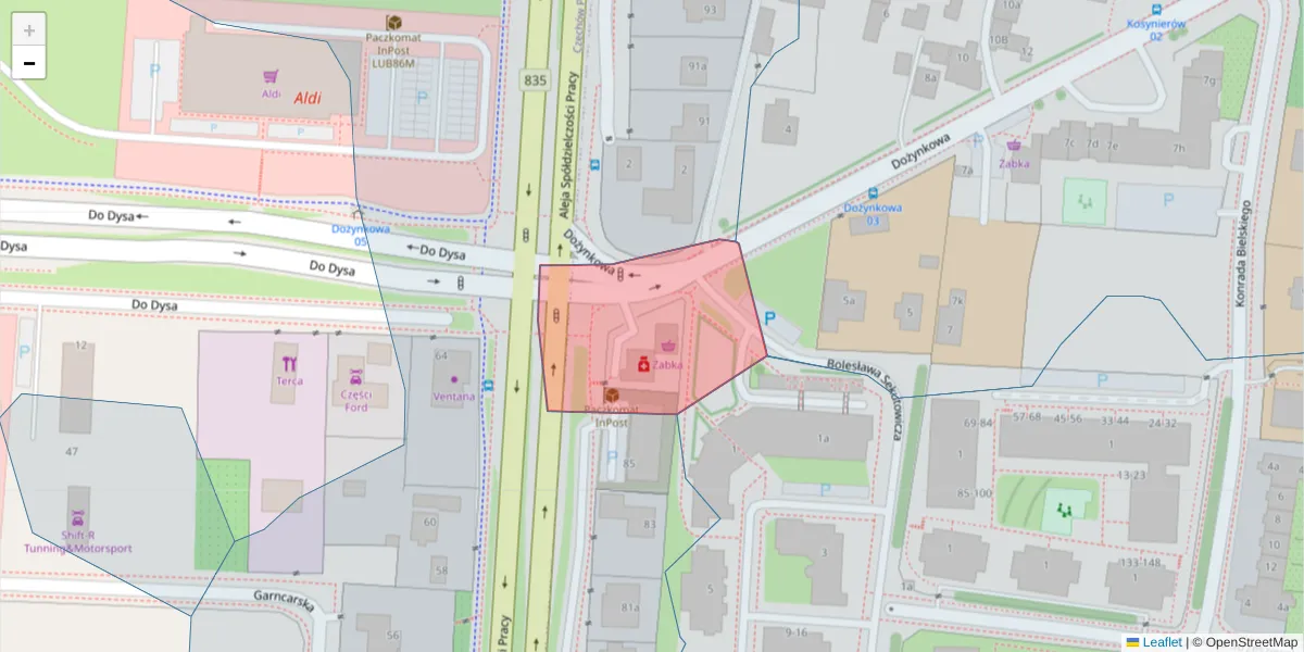 Szczegółowa mapa kodu pocztowego 20-960 z granicami, sąsiednimi kodami pocztowymi i urzędami pocztowymi