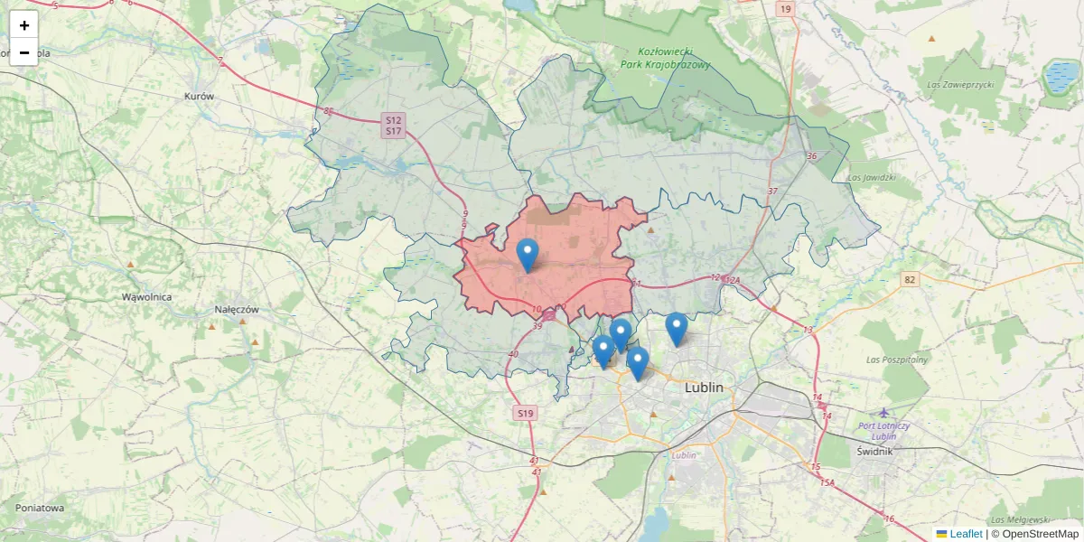 Szczegółowa mapa kodu pocztowego 21-002 z granicami, sąsiednimi kodami pocztowymi i urzędami pocztowymi