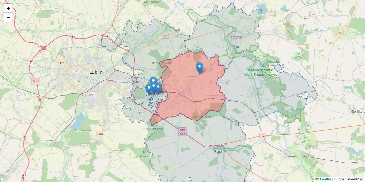 Szczegółowa mapa kodu pocztowego 21-007 z granicami, sąsiednimi kodami pocztowymi i urzędami pocztowymi