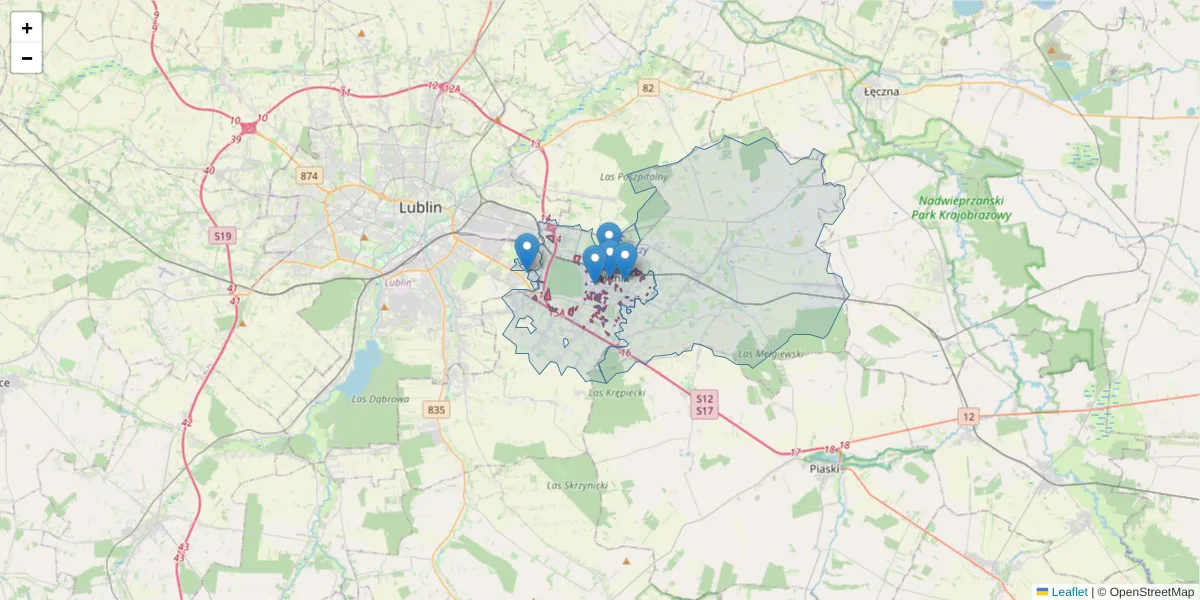 Szczegółowa mapa kodu pocztowego 21-047 z granicami, sąsiednimi kodami pocztowymi i urzędami pocztowymi