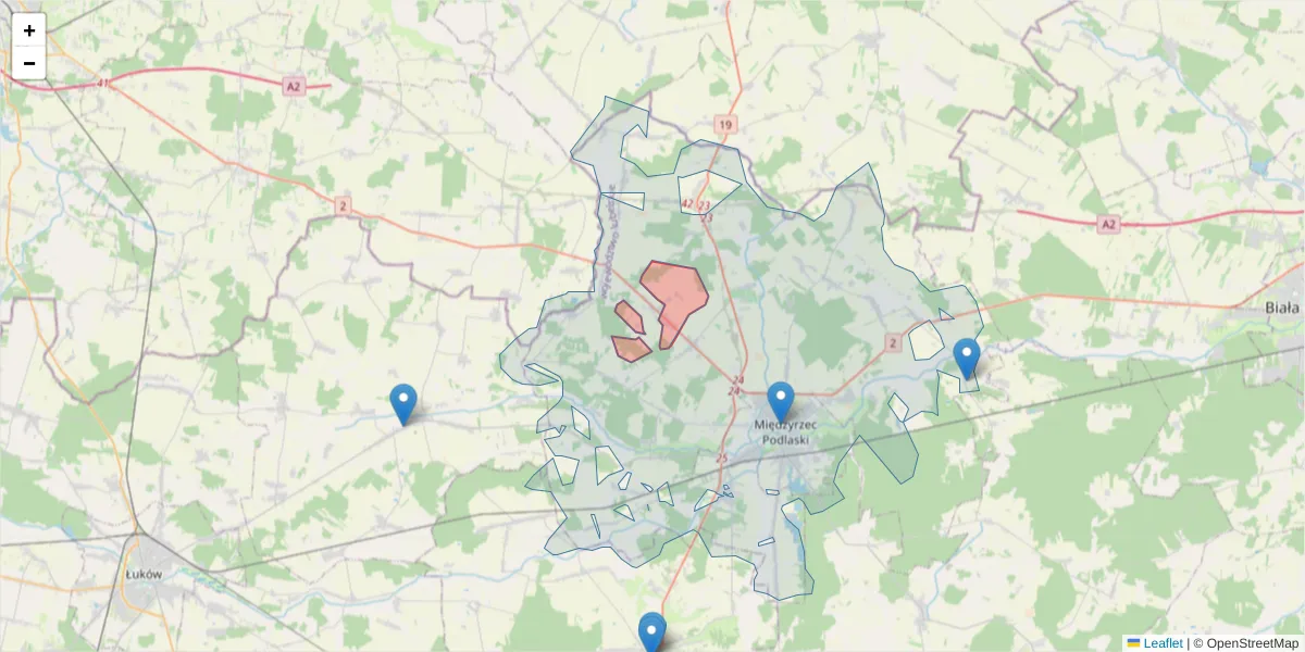 Szczegółowa mapa kodu pocztowego 21-564 z granicami, sąsiednimi kodami pocztowymi i urzędami pocztowymi