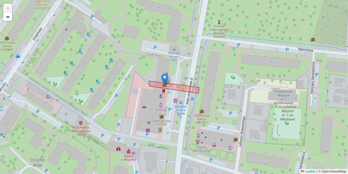 Szczegółowa mapa kodu pocztowego 22-201 z granicami, sąsiednimi kodami pocztowymi i urzędami pocztowymi