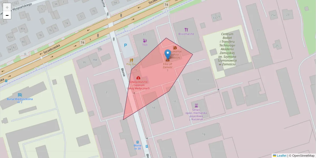 Szczegółowa mapa kodu pocztowego 22-403 z granicami, sąsiednimi kodami pocztowymi i urzędami pocztowymi