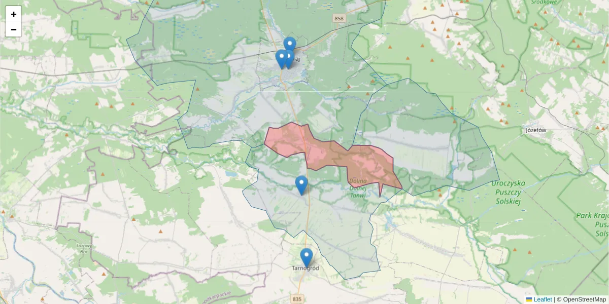 Szczegółowa mapa kodu pocztowego 23-414 z granicami, sąsiednimi kodami pocztowymi i urzędami pocztowymi