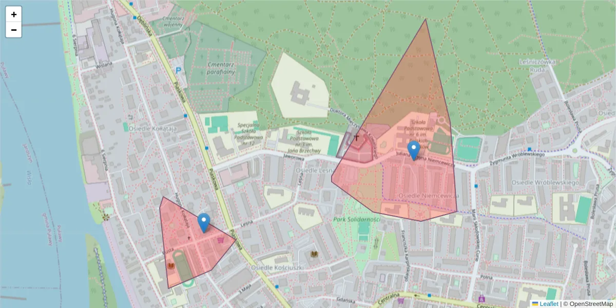 Szczegółowa mapa kodu pocztowego 24-111 z granicami, sąsiednimi kodami pocztowymi i urzędami pocztowymi