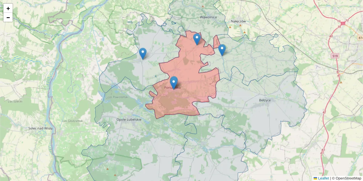 Szczegółowa mapa kodu pocztowego 24-320 z granicami, sąsiednimi kodami pocztowymi i urzędami pocztowymi