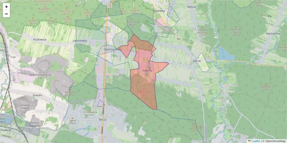 Szczegółowa mapa kodu pocztowego 25-090 z granicami, sąsiednimi kodami pocztowymi i urzędami pocztowymi