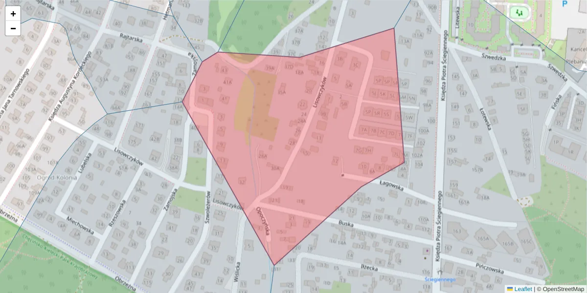 Szczegółowa mapa kodu pocztowego 25-138 z granicami, sąsiednimi kodami pocztowymi i urzędami pocztowymi
