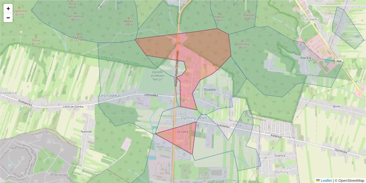 Szczegółowa mapa kodu pocztowego 25-147 z granicami, sąsiednimi kodami pocztowymi i urzędami pocztowymi