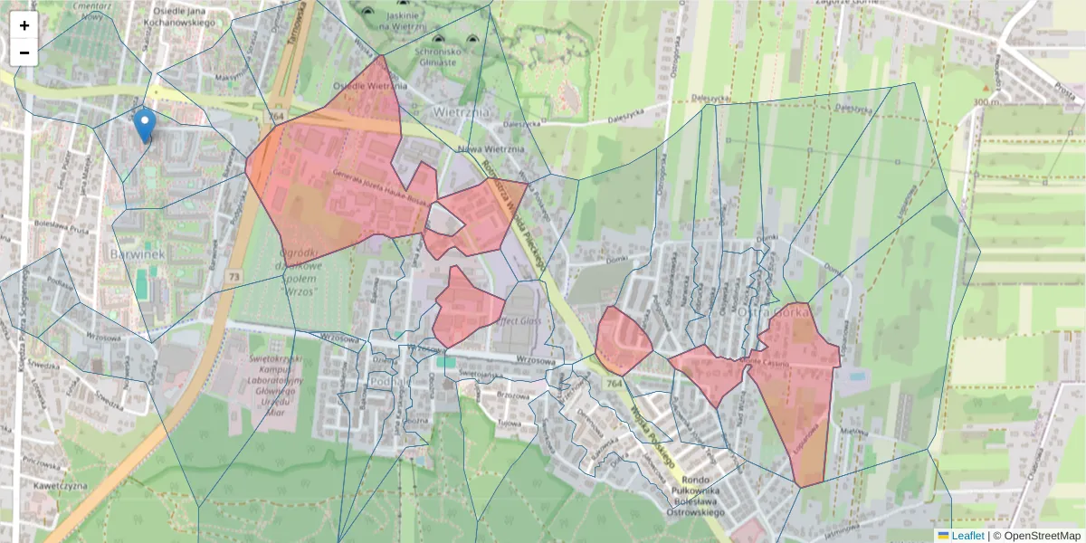 Szczegółowa mapa kodu pocztowego 25-217 z granicami, sąsiednimi kodami pocztowymi i urzędami pocztowymi