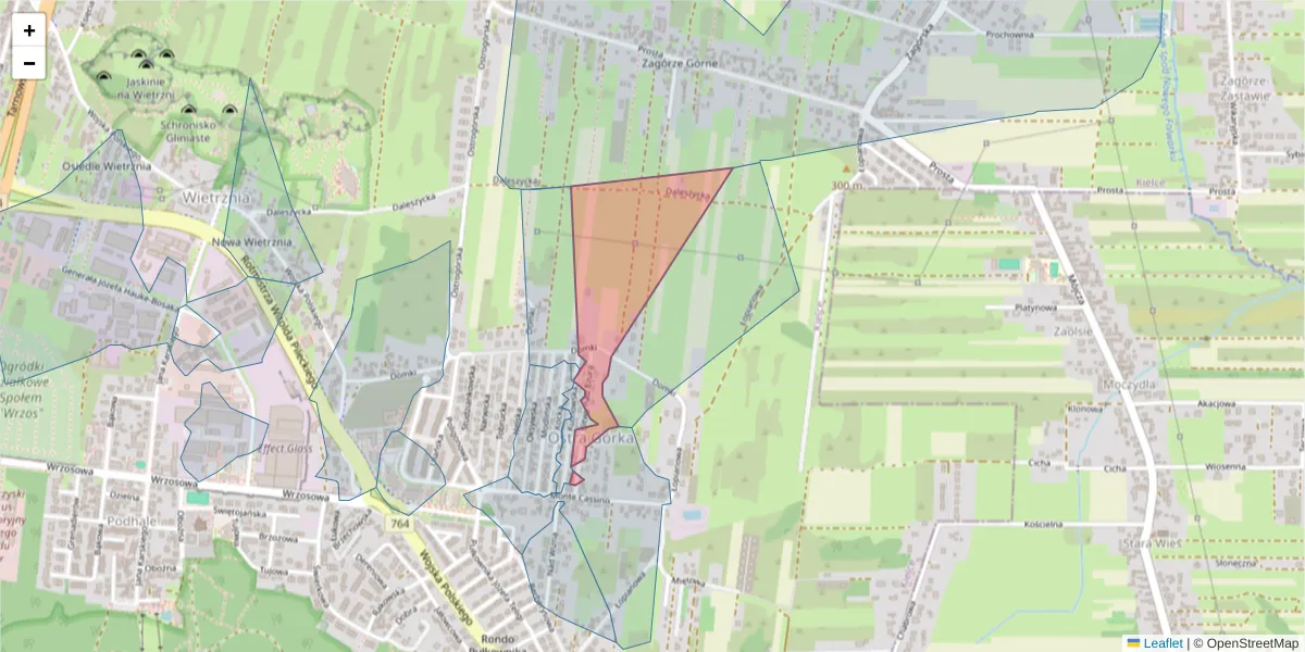 Szczegółowa mapa kodu pocztowego 25-236 z granicami, sąsiednimi kodami pocztowymi i urzędami pocztowymi