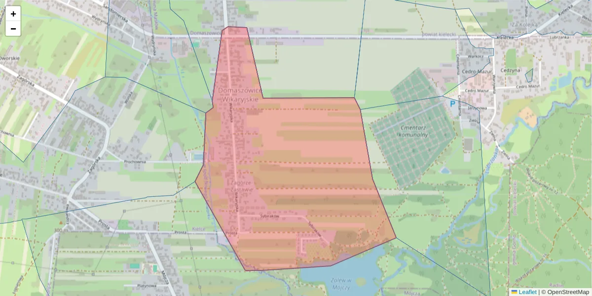 Szczegółowa mapa kodu pocztowego 25-255 z granicami, sąsiednimi kodami pocztowymi i urzędami pocztowymi
