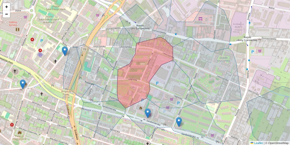 Szczegółowa mapa kodu pocztowego 25-319 z granicami, sąsiednimi kodami pocztowymi i urzędami pocztowymi
