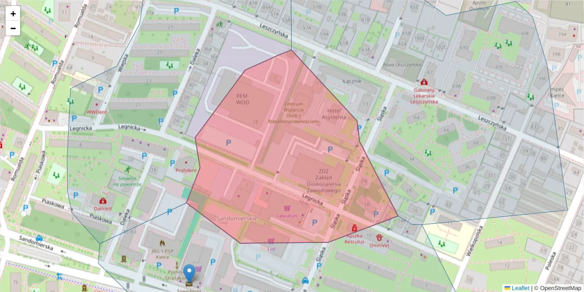Szczegółowa mapa kodu pocztowego 25-328 z granicami, sąsiednimi kodami pocztowymi i urzędami pocztowymi