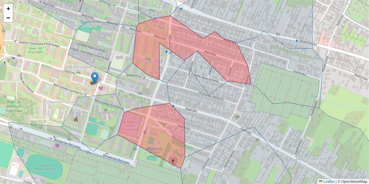 Szczegółowa mapa kodu pocztowego 25-345 z granicami, sąsiednimi kodami pocztowymi i urzędami pocztowymi
