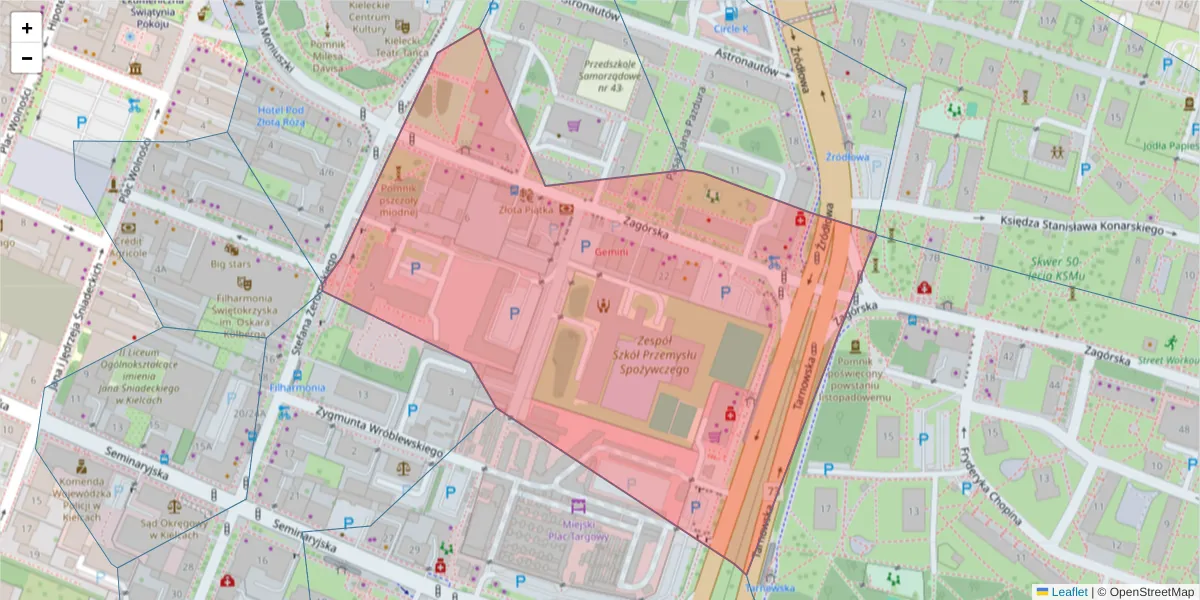 Szczegółowa mapa kodu pocztowego 25-355 z granicami, sąsiednimi kodami pocztowymi i urzędami pocztowymi