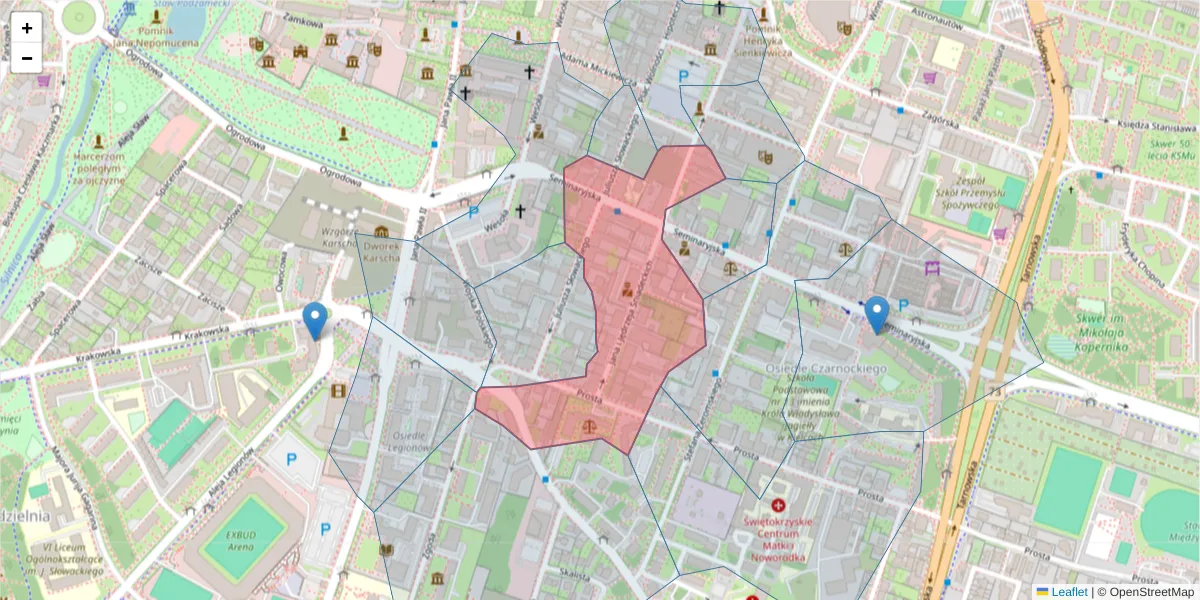 Szczegółowa mapa kodu pocztowego 25-366 z granicami, sąsiednimi kodami pocztowymi i urzędami pocztowymi