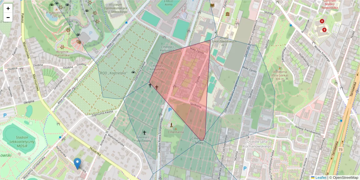 Szczegółowa mapa kodu pocztowego 25-378 z granicami, sąsiednimi kodami pocztowymi i urzędami pocztowymi