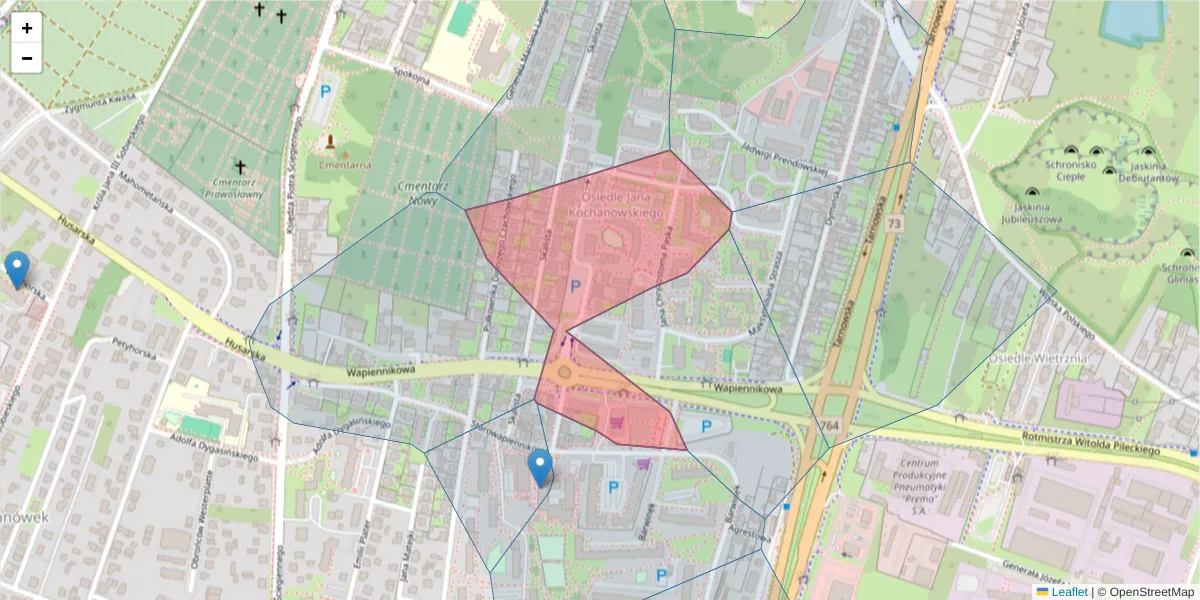 Szczegółowa mapa kodu pocztowego 25-384 z granicami, sąsiednimi kodami pocztowymi i urzędami pocztowymi