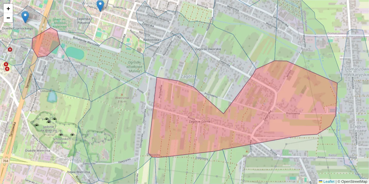 Szczegółowa mapa kodu pocztowego 25-385 z granicami, sąsiednimi kodami pocztowymi i urzędami pocztowymi